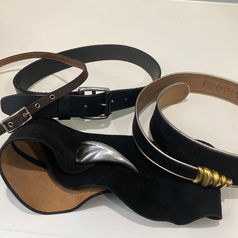 Lot of 4 small designer leather and suede belts in black and brown